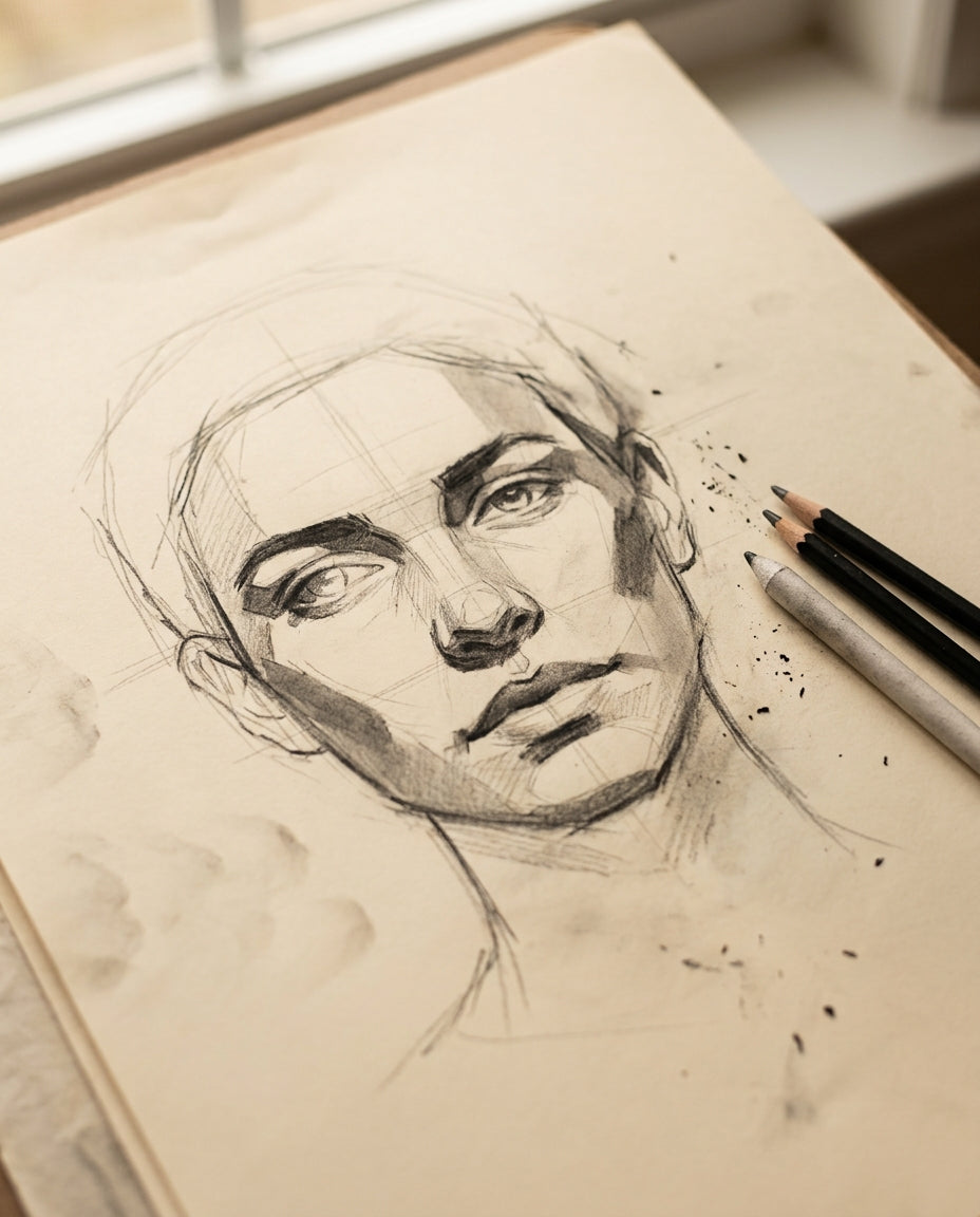 Charcoal portrait, step by step