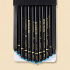 12 Medium-grade charcoal pencils fanned out in open box