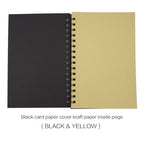 Two sketchpad, one black and one beige, with text indicating material details.
