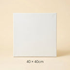 A plain white square canvas or panel standing upright against a warm beige background, with the text '40 x 40cm' below it indicating size.