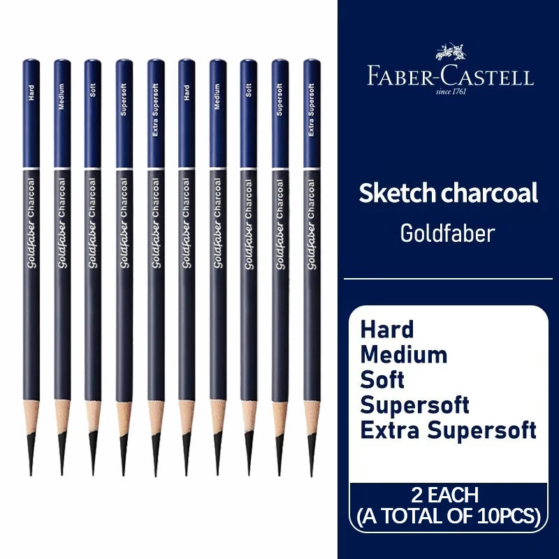 Faber-Castell sketch charcoal pencils with packaging on a white background