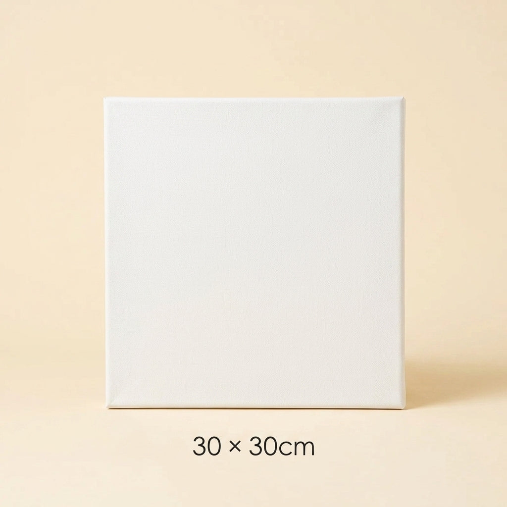 A blank white square canvas or box-like product centered on a warm beige background, with the text '30 x 30cm' below it.