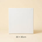 A blank white square canvas or box-like product centered on a warm beige background, with the text '30 x 30cm' below it.